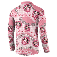 Japanese Daruma Doll Palaka Button Sweatshirt Cherry Blossoms With Shell Lei - Wonder Print Shop
