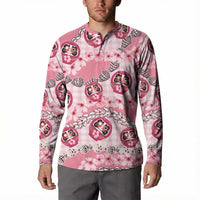 Japanese Daruma Doll Palaka Button Sweatshirt Cherry Blossoms With Shell Lei - Wonder Print Shop