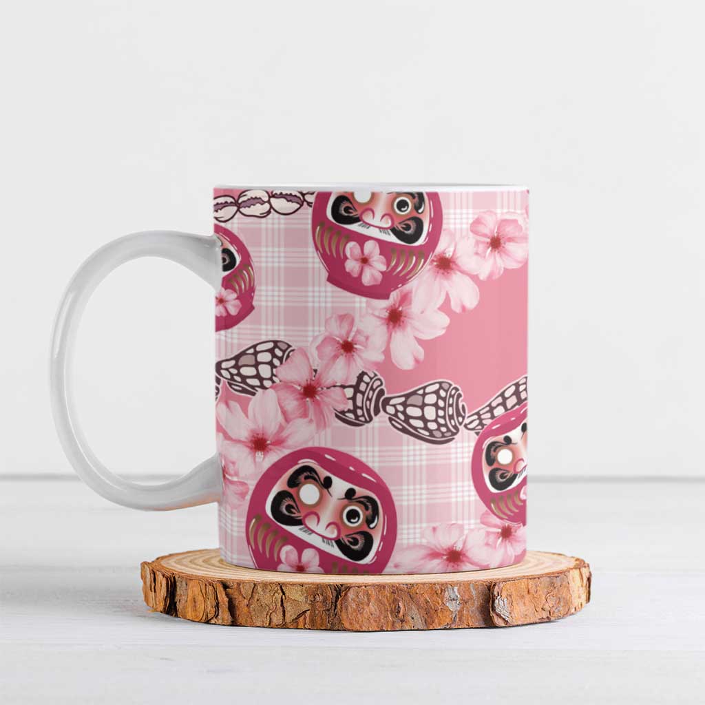 Japanese Daruma Doll Palaka Ceramic Mug Cherry Blossoms With Shell Lei - Wonder Print Shop