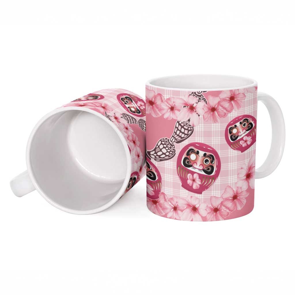 Japanese Daruma Doll Palaka Ceramic Mug Cherry Blossoms With Shell Lei - Wonder Print Shop