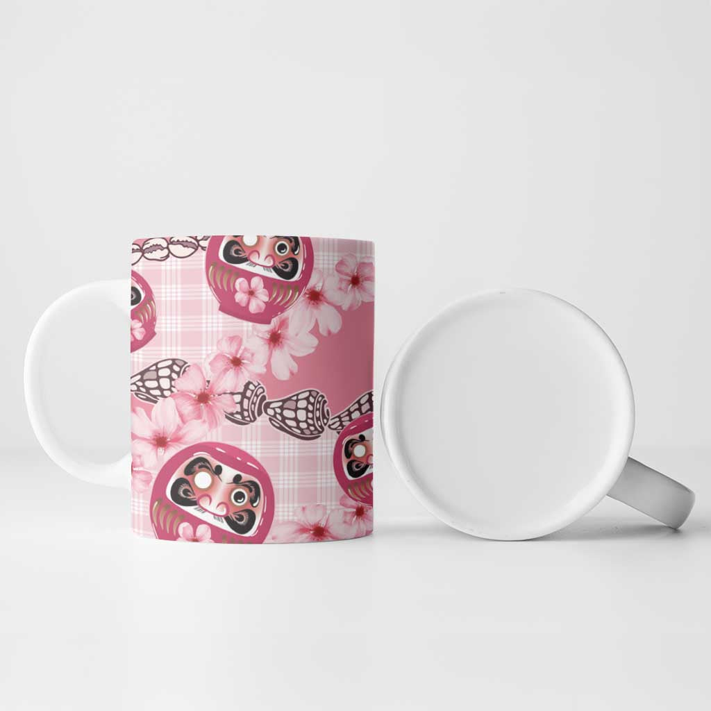 Japanese Daruma Doll Palaka Ceramic Mug Cherry Blossoms With Shell Lei - Wonder Print Shop