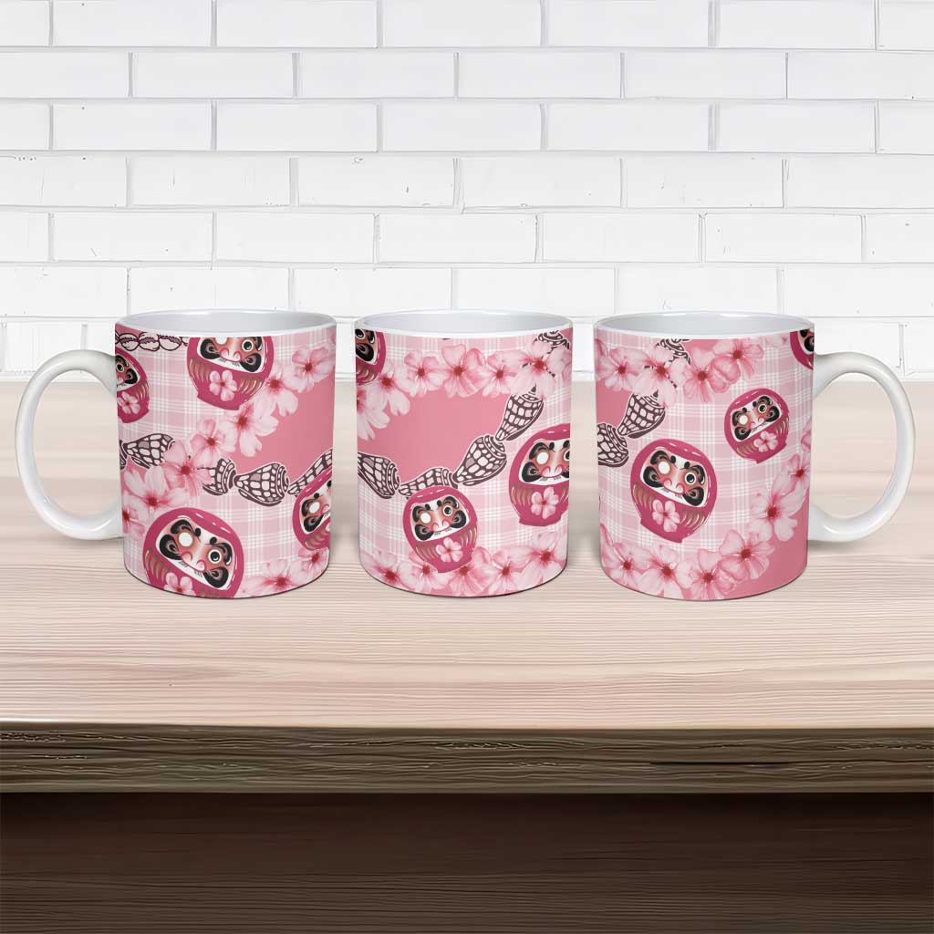 Japanese Daruma Doll Palaka Ceramic Mug Cherry Blossoms With Shell Lei - Wonder Print Shop