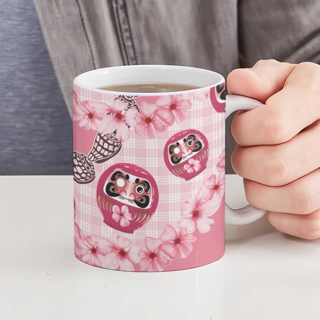 Japanese Daruma Doll Palaka Ceramic Mug Cherry Blossoms With Shell Lei - Wonder Print Shop