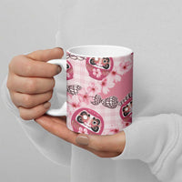 Japanese Daruma Doll Palaka Ceramic Mug Cherry Blossoms With Shell Lei - Wonder Print Shop