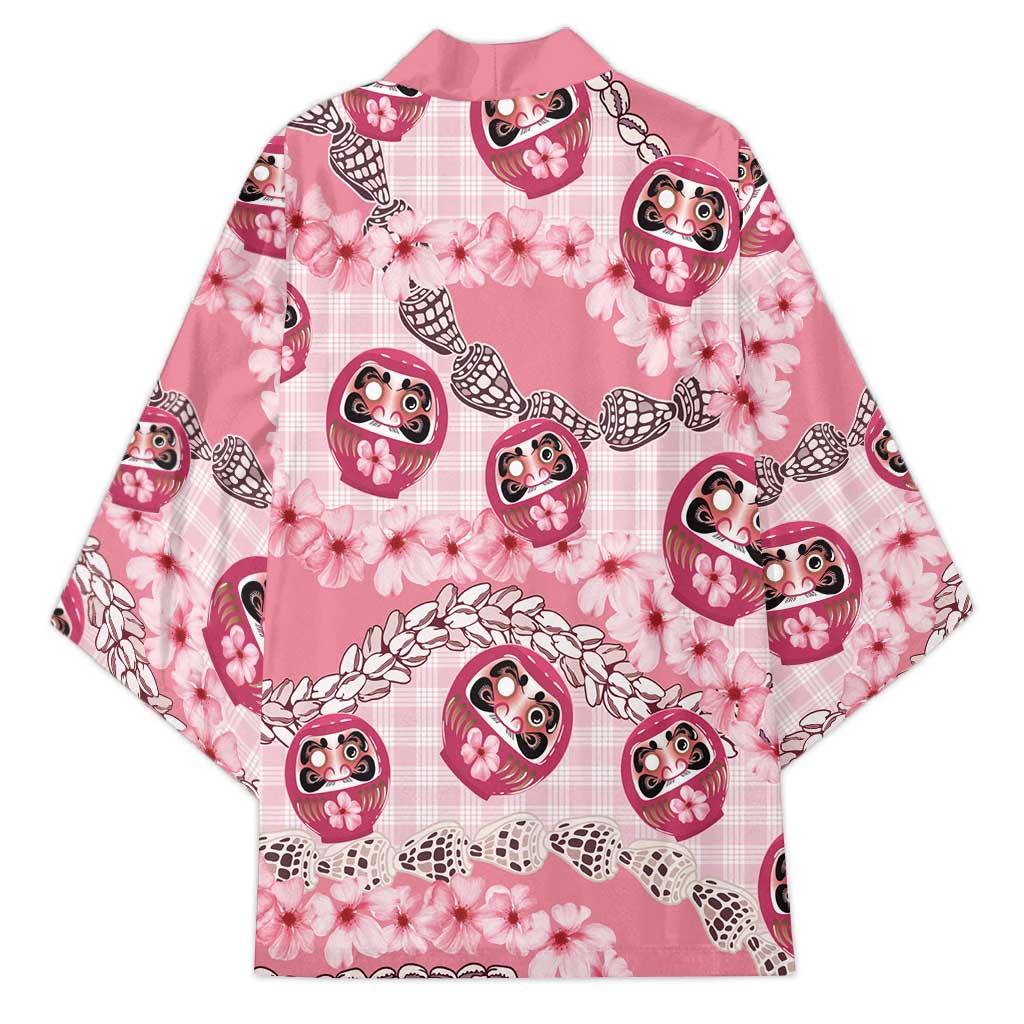 Japanese Daruma Doll Palaka Kimono Cherry Blossoms With Shell Lei - Wonder Print Shop