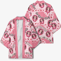 Japanese Daruma Doll Palaka Kimono Cherry Blossoms With Shell Lei - Wonder Print Shop