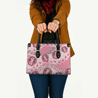 Japanese Daruma Doll Palaka Leather Bag Cherry Blossoms With Shell Lei - Wonder Print Shop