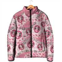 Japanese Daruma Doll Palaka Padded Jacket Cherry Blossoms With Shell Lei - Wonder Print Shop