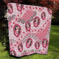Japanese Daruma Doll Palaka Quilt Cherry Blossoms With Shell Lei - Wonder Print Shop