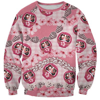 Japanese Daruma Doll Palaka Sweatshirt Cherry Blossoms With Shell Lei - Wonder Print Shop