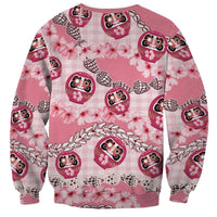 Japanese Daruma Doll Palaka Sweatshirt Cherry Blossoms With Shell Lei - Wonder Print Shop