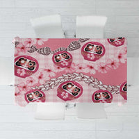Japanese Daruma Doll Palaka Tablecloth Cherry Blossoms With Shell Lei - Wonder Print Shop