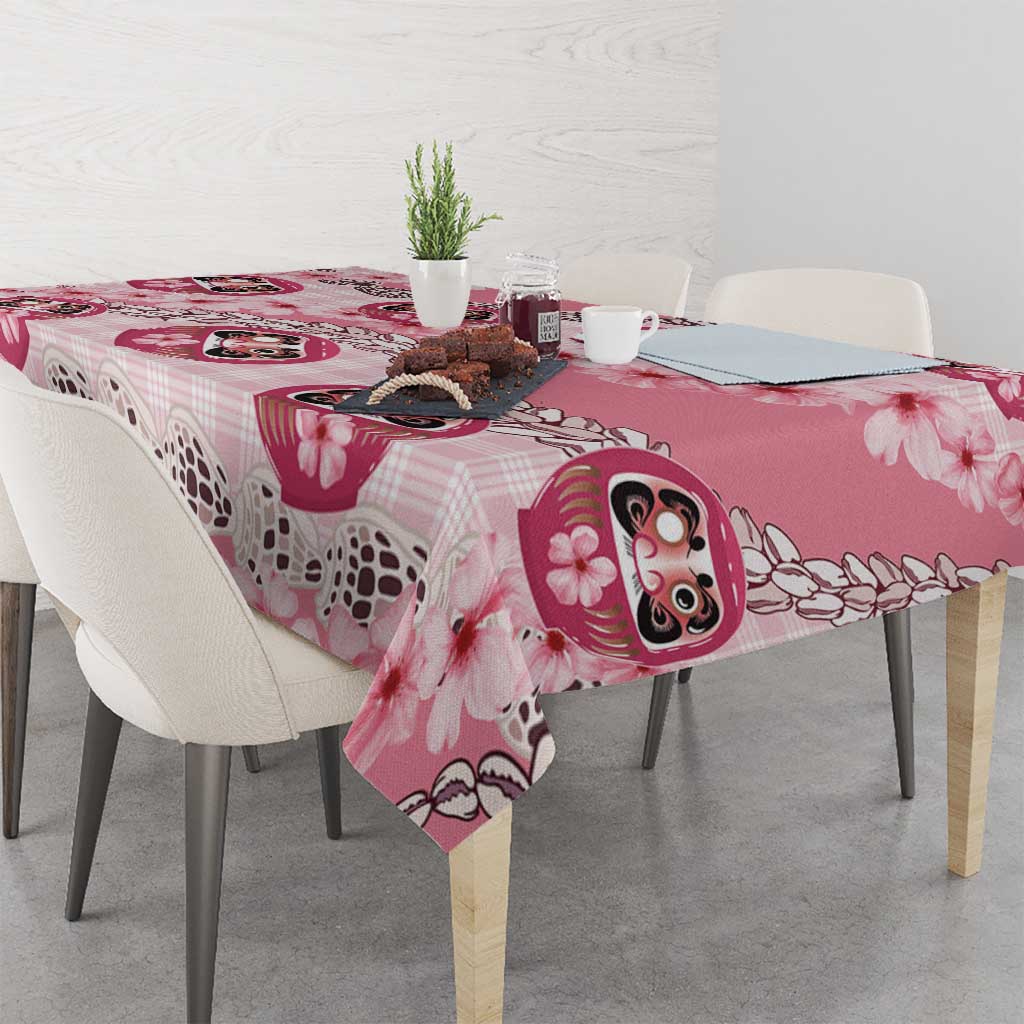 Japanese Daruma Doll Palaka Tablecloth Cherry Blossoms With Shell Lei - Wonder Print Shop