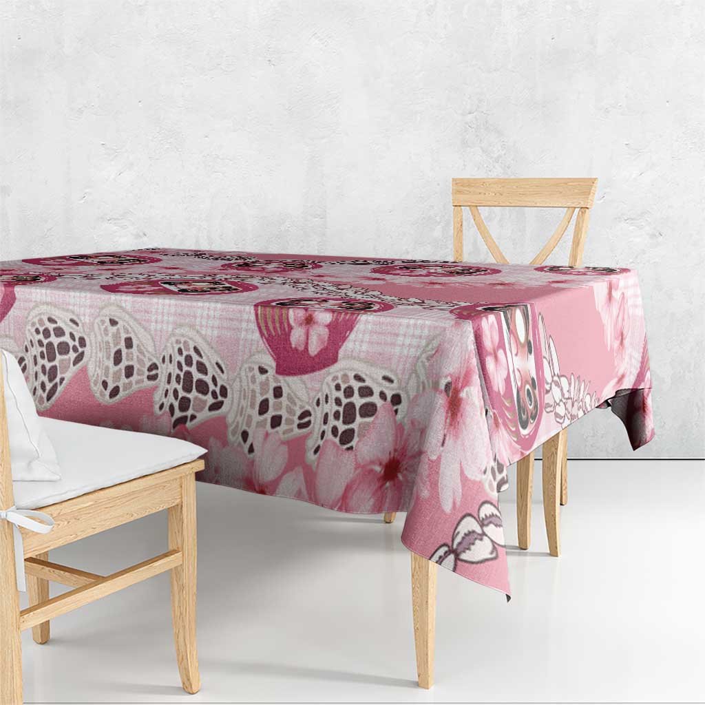 Japanese Daruma Doll Palaka Tablecloth Cherry Blossoms With Shell Lei - Wonder Print Shop