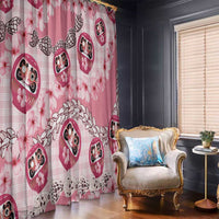 Japanese Daruma Doll Palaka Window Curtain Cherry Blossoms With Shell Lei - Wonder Print Shop