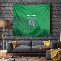 Emerald green football tapestry wall hanging with 'YOUR TEXT' and circular crest logo