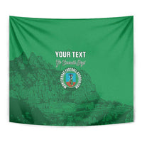 Emerald green football tapestry close view with 'YOUR TEXT' and circular crest logo