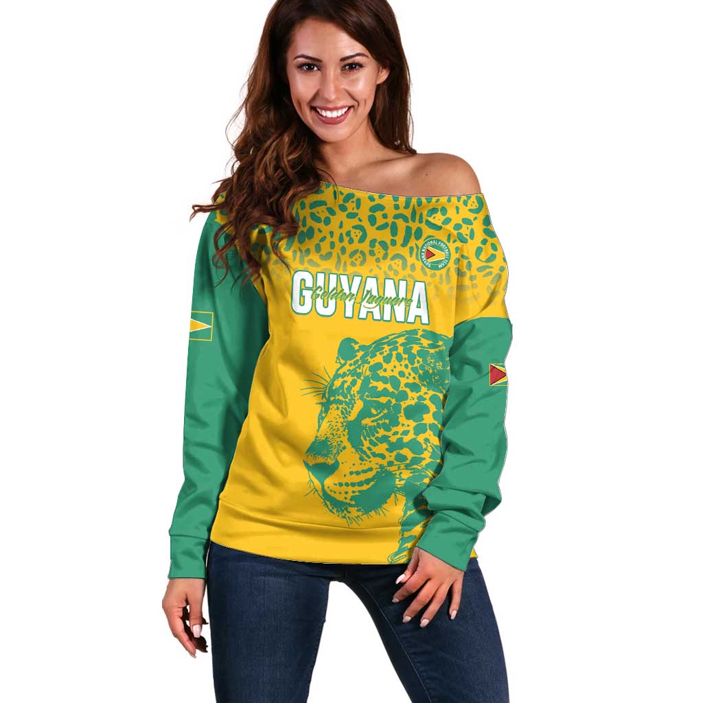 Custom Guyana Football Off Shoulder Sweater 2025 Go Golden Jaguars