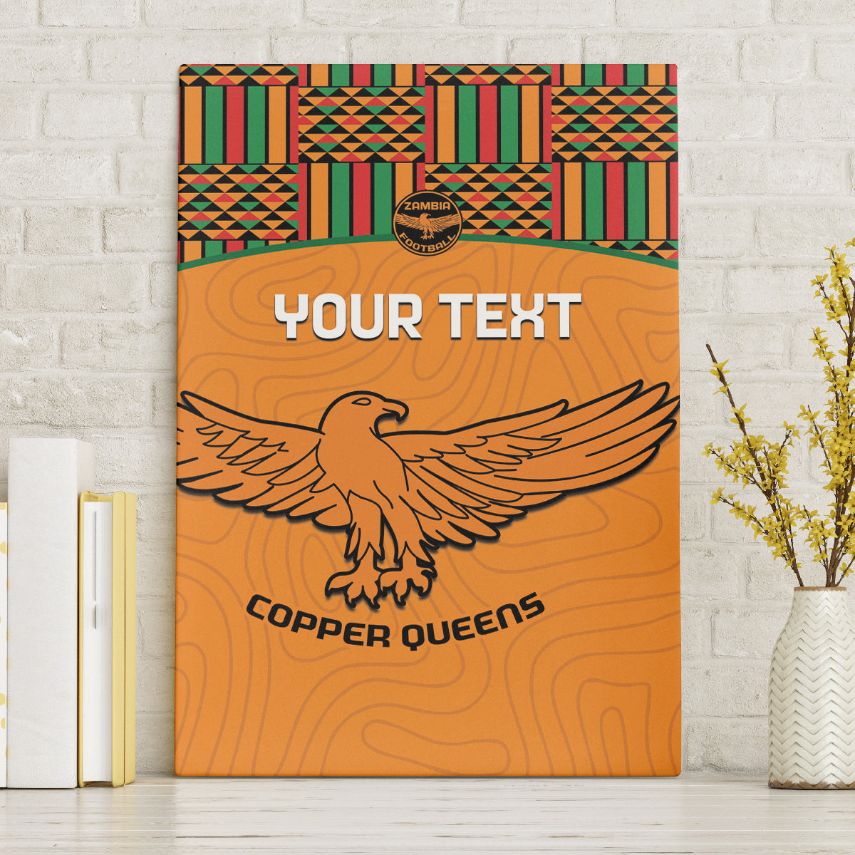 Custom Zambia Football Canvas Wall Art Copper Queens Kente Pattern - Wonder Print Shop