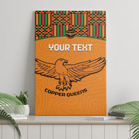 Orange football canvas wall art with kente header, eagle graphic, YOUR TEXT, Copper Queens