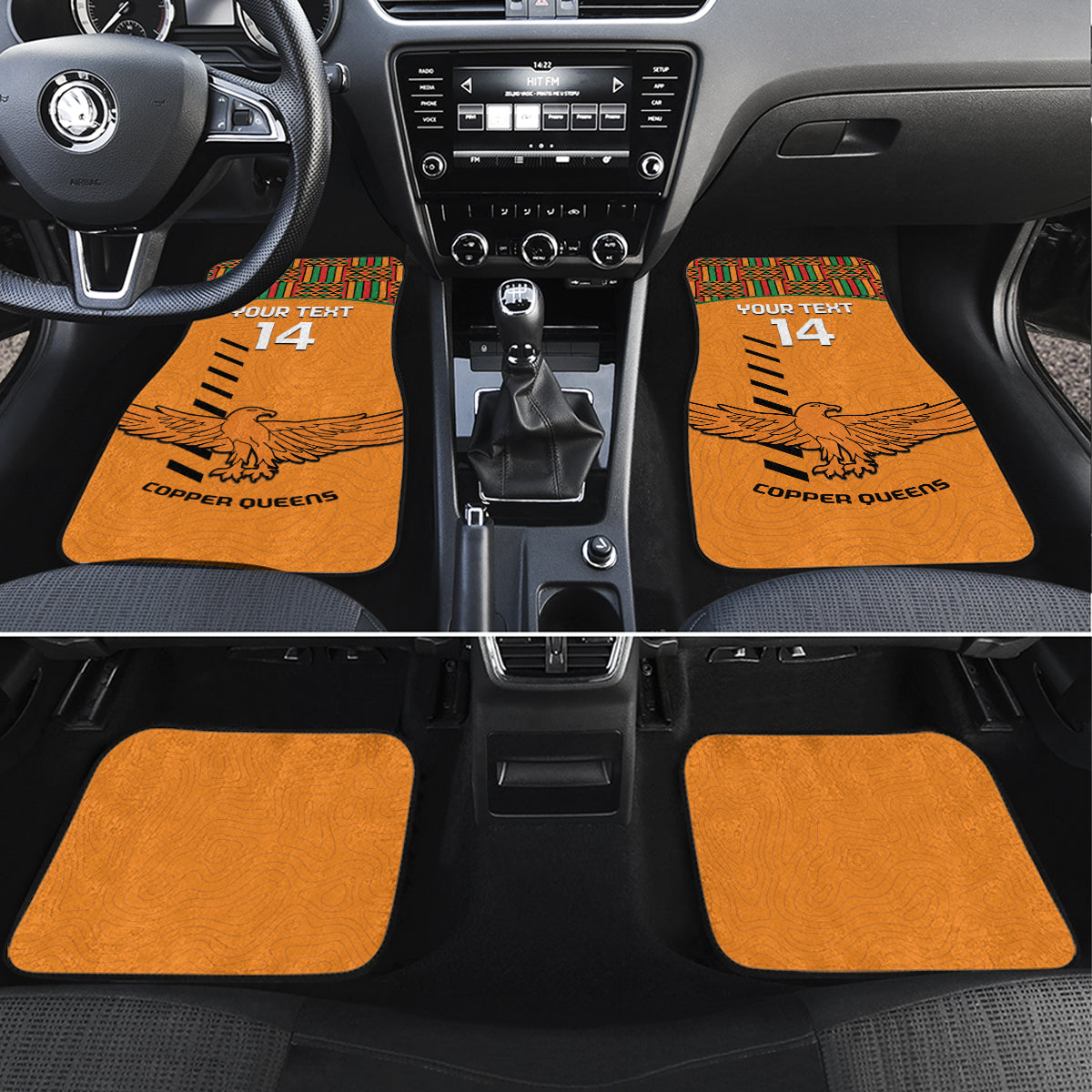 Custom Zambia Football Car Mats Copper Queens Kente Pattern - Wonder Print Shop