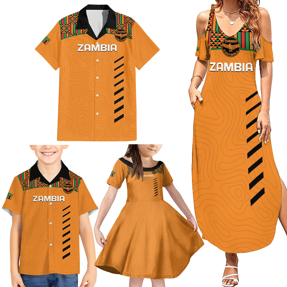 Custom Zambia Football Family Matching Summer Maxi Dress and Hawaiian Shirt Copper Queens Kente Pattern - Wonder Print Shop