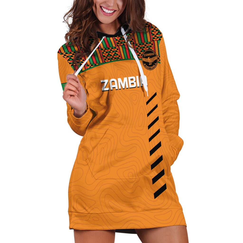 Custom Zambia Football Hoodie Dress Copper Queens Kente Pattern - Wonder Print Shop