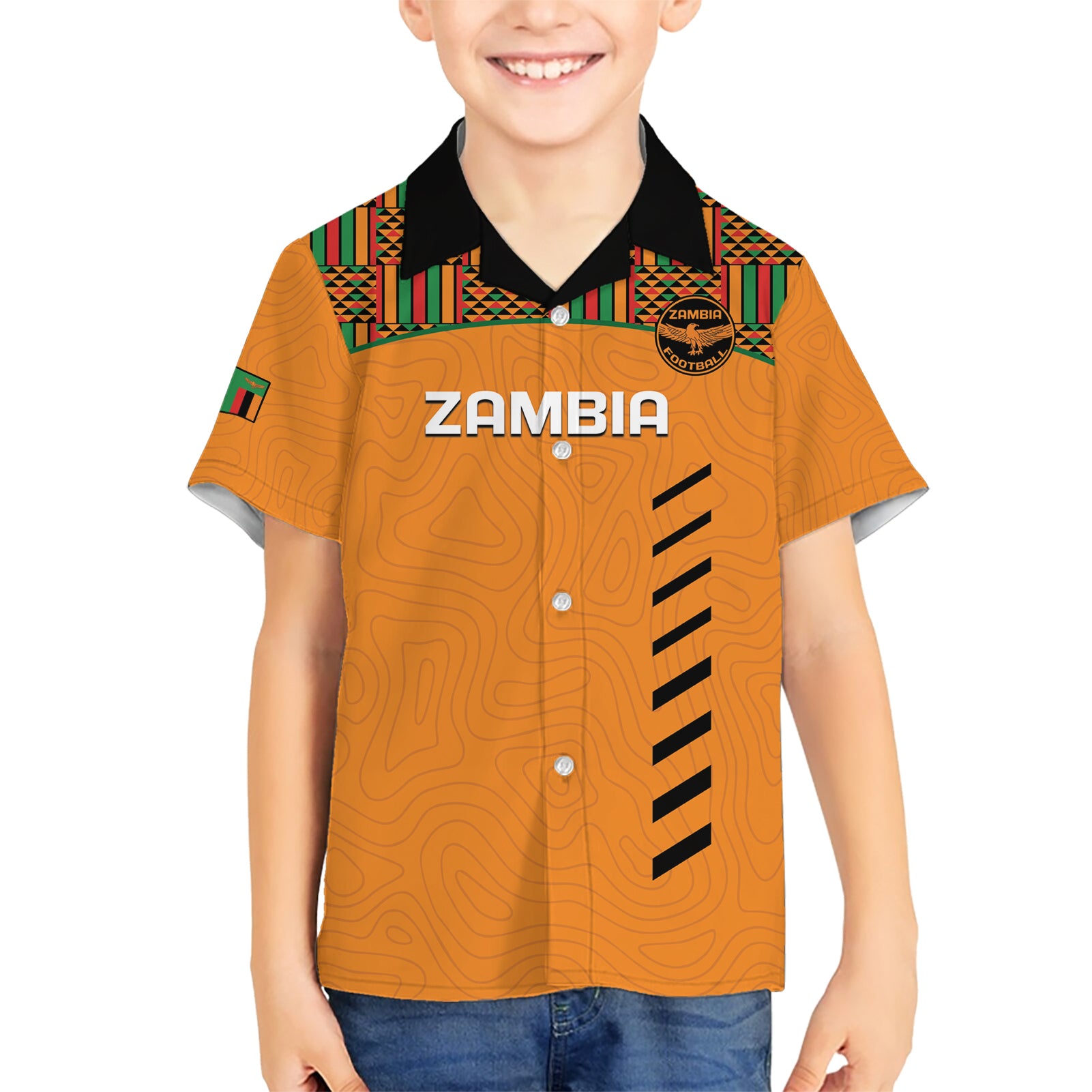 Custom Zambia Football Kid Hawaiian Shirt Copper Queens Kente Pattern - Wonder Print Shop