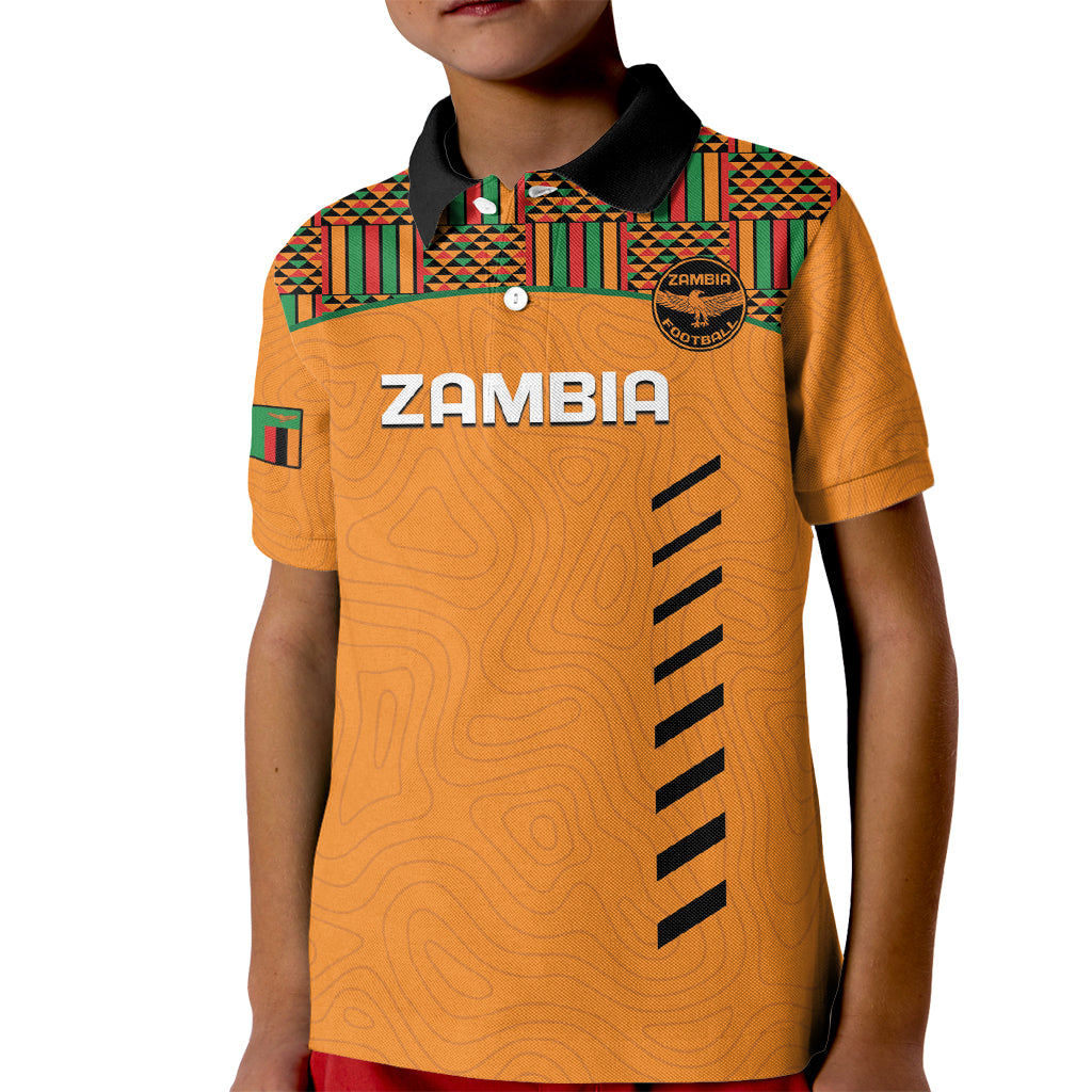 Custom Zambia Football Kid Polo Shirt Copper Queens Kente Pattern - Wonder Print Shop