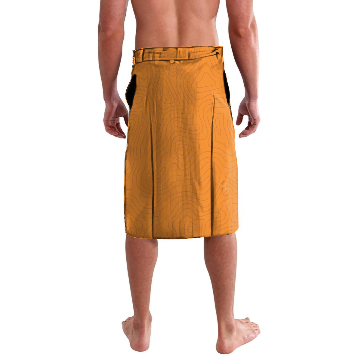 Orange football lavalava skirt with Kente trim waistband and subtle pattern