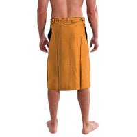 Orange football lavalava skirt with Kente trim waistband and subtle pattern