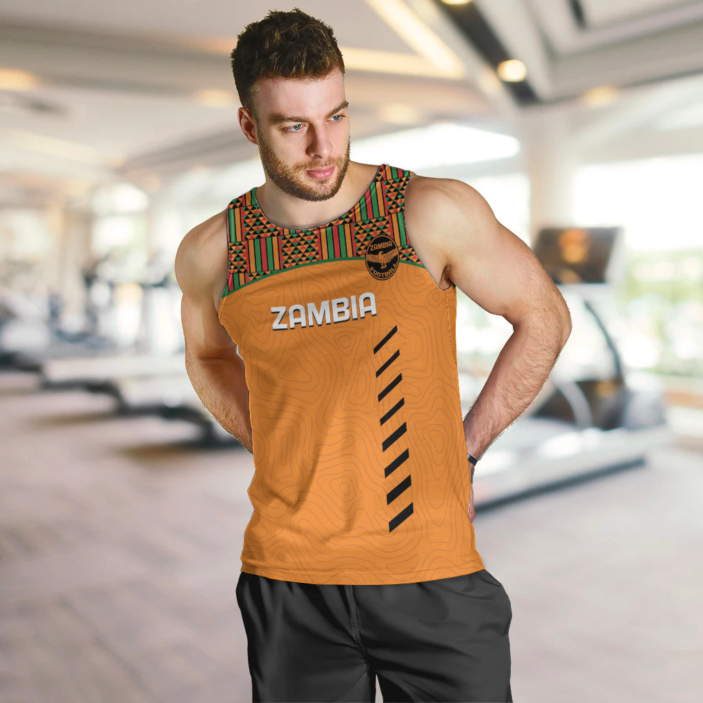 Custom Zambia Football Men Tank Top Copper Queens Kente Pattern - Wonder Print Shop