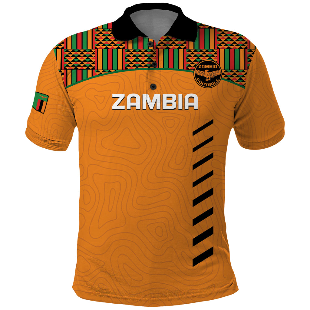 Custom Zambia Football Polo Shirt Copper Queens Kente Pattern - Wonder Print Shop