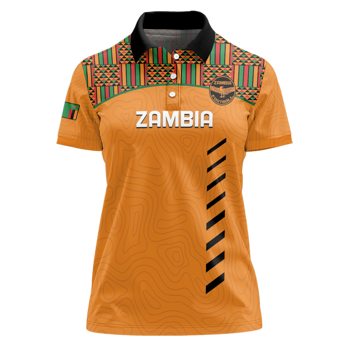 Custom Zambia Football Women Polo Shirt Copper Queens Kente Pattern - Wonder Print Shop