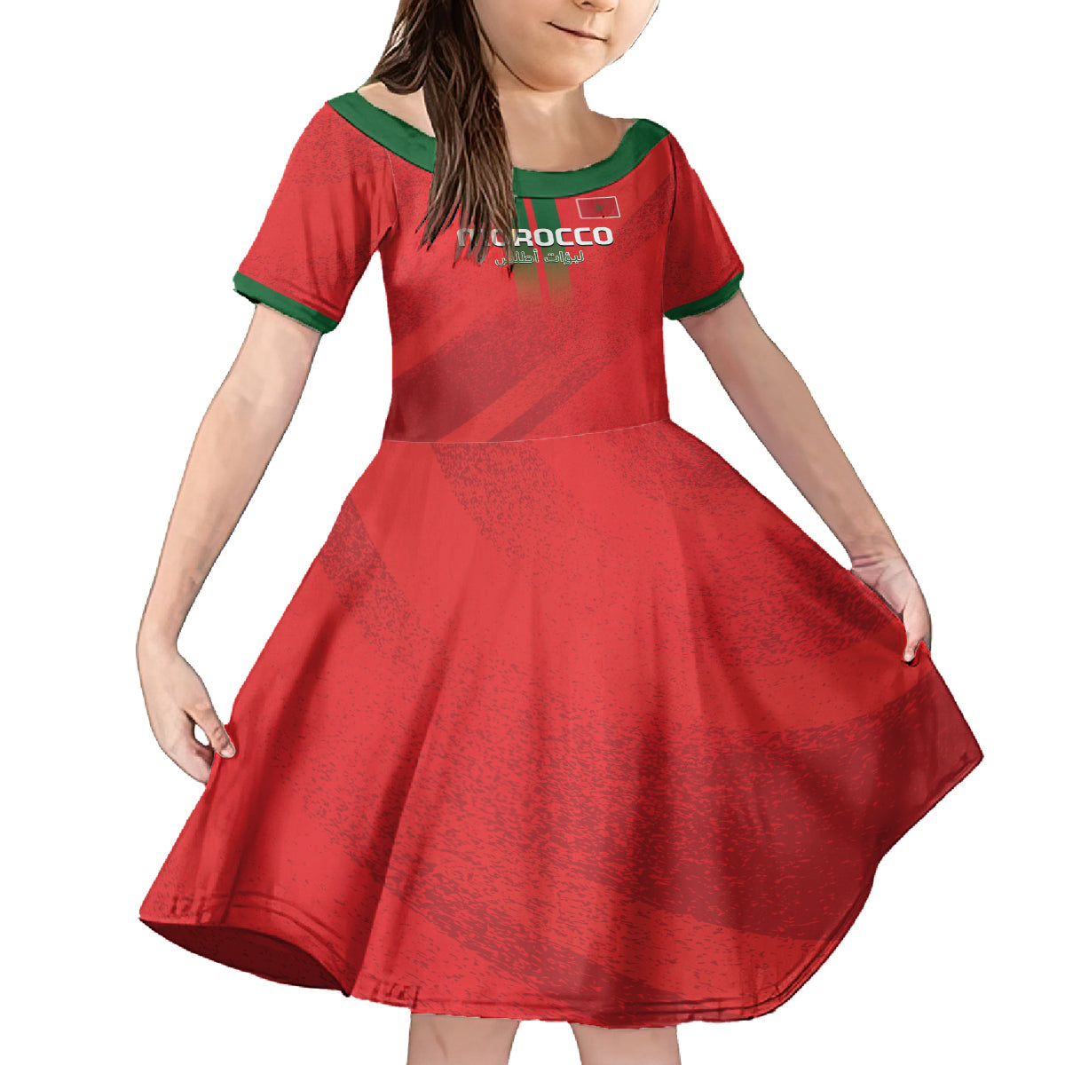 Custom Morocco Football Kid Short Sleeve Dress Go Lionesses of Atlas - Wonder Print Shop