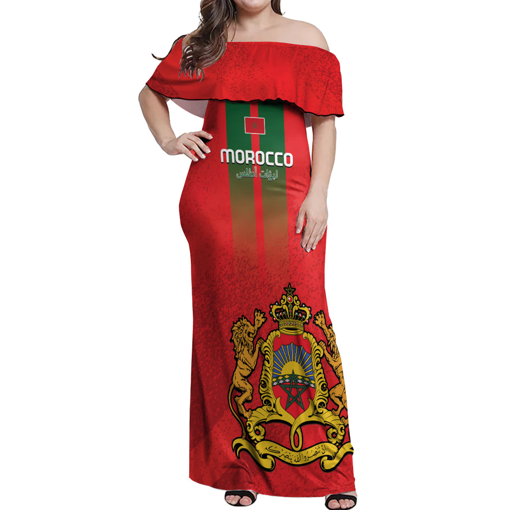 Custom Morocco Football Off Shoulder Maxi Dress Go Lionesses of Atlas