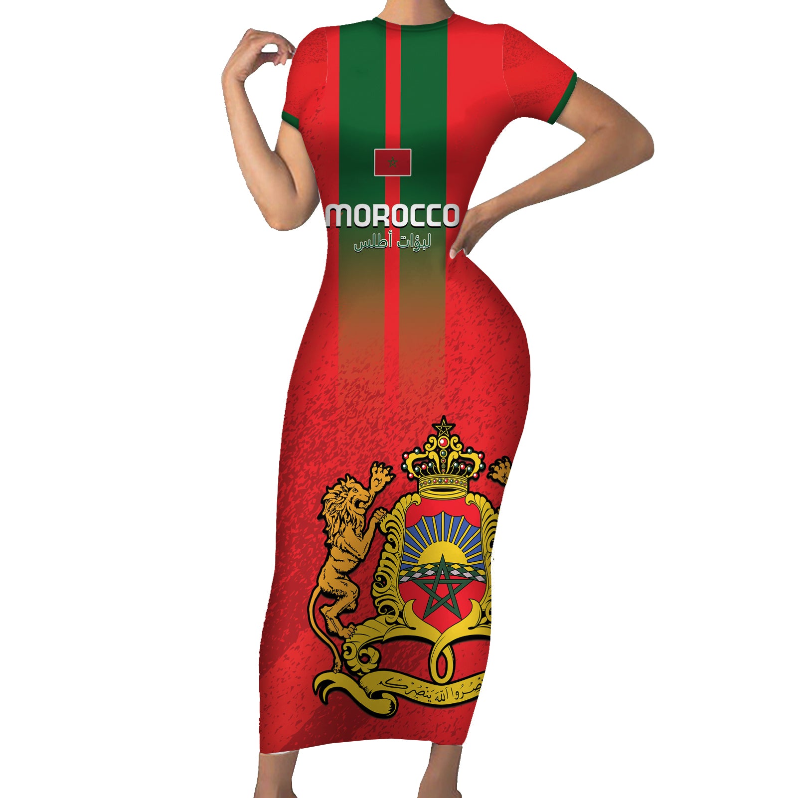 Custom Morocco Football Short Sleeve Bodycon Dress Go Lionesses of Atlas