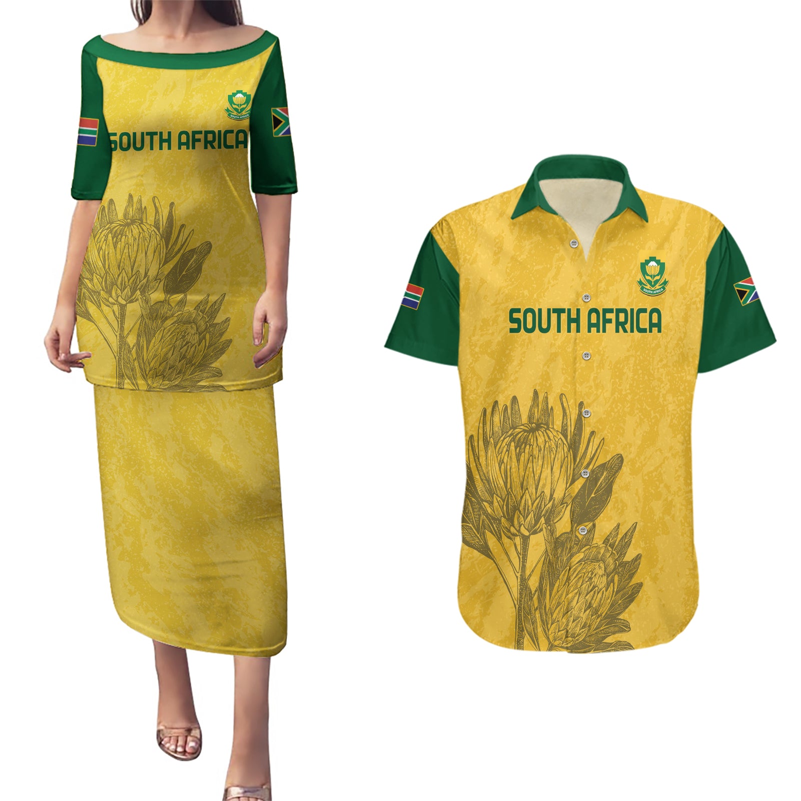 Custom South Africa Soccer Couples Matching Puletasi and Hawaiian Shirt Go Banyana Banyana Proteas - Wonder Print Shop