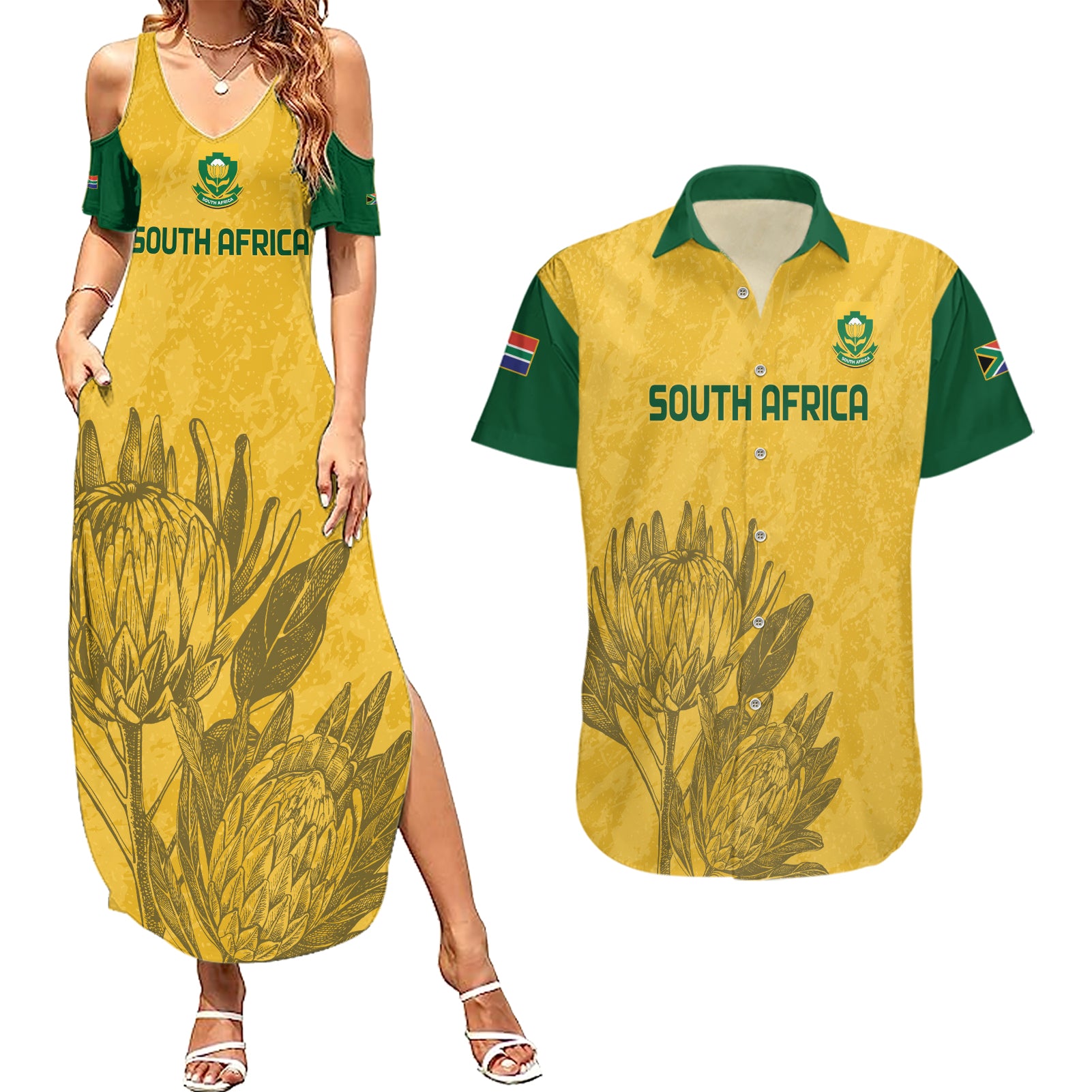 Custom South Africa Soccer Couples Matching Summer Maxi Dress and Hawaiian Shirt Go Banyana Banyana Proteas - Wonder Print Shop