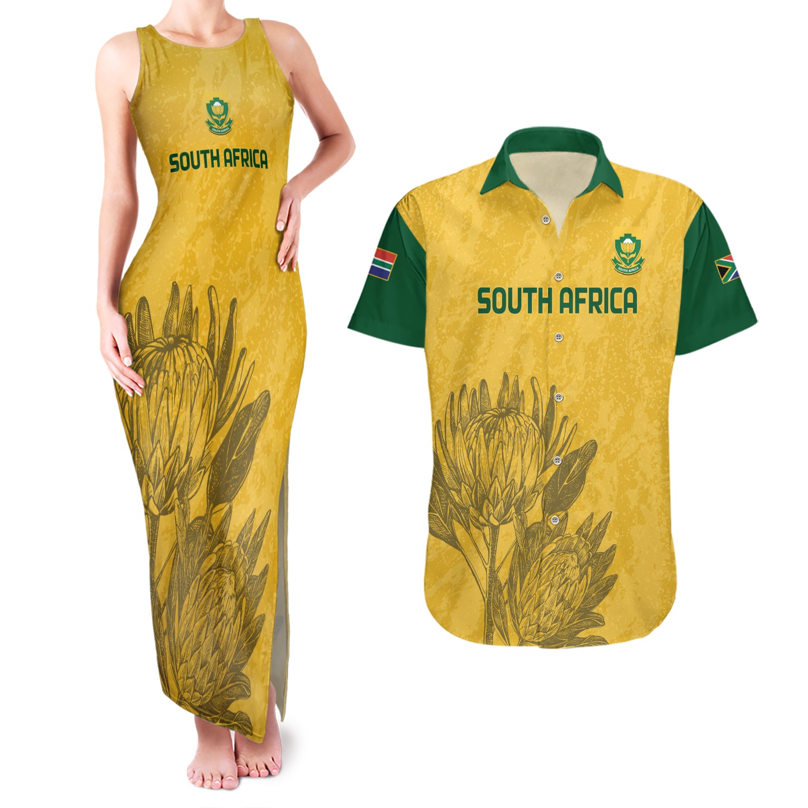 Custom South Africa Soccer Couples Matching Tank Maxi Dress and Hawaiian Shirt Go Banyana Banyana Proteas - Wonder Print Shop