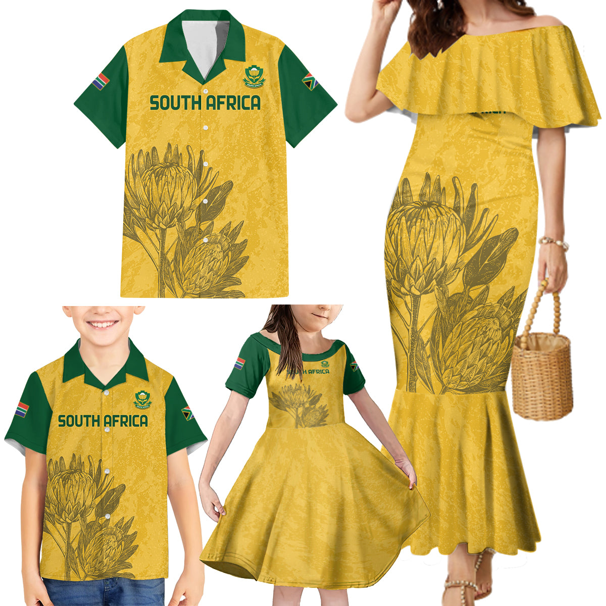 Custom South Africa Soccer Family Matching Mermaid Dress and Hawaiian Shirt Go Banyana Banyana Proteas - Wonder Print Shop