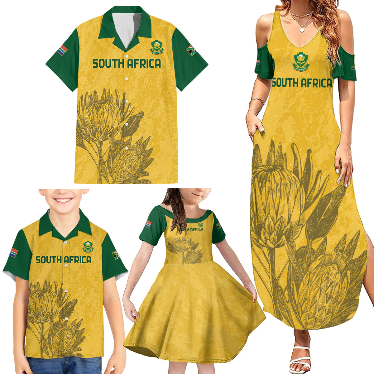 Custom South Africa Soccer Family Matching Summer Maxi Dress and Hawaiian Shirt Go Banyana Banyana Proteas - Wonder Print Shop