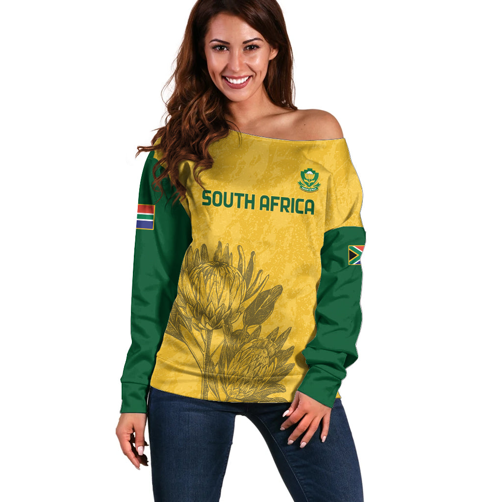 Custom South Africa Soccer Off Shoulder Sweater Go Banyana Banyana Proteas - Wonder Print Shop