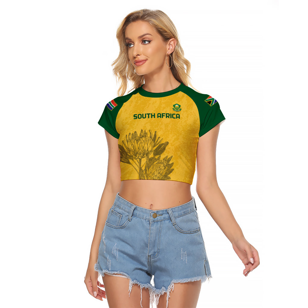 Custom South Africa Soccer Raglan Cropped T Shirt Go Banyana Banyana Proteas - Wonder Print Shop