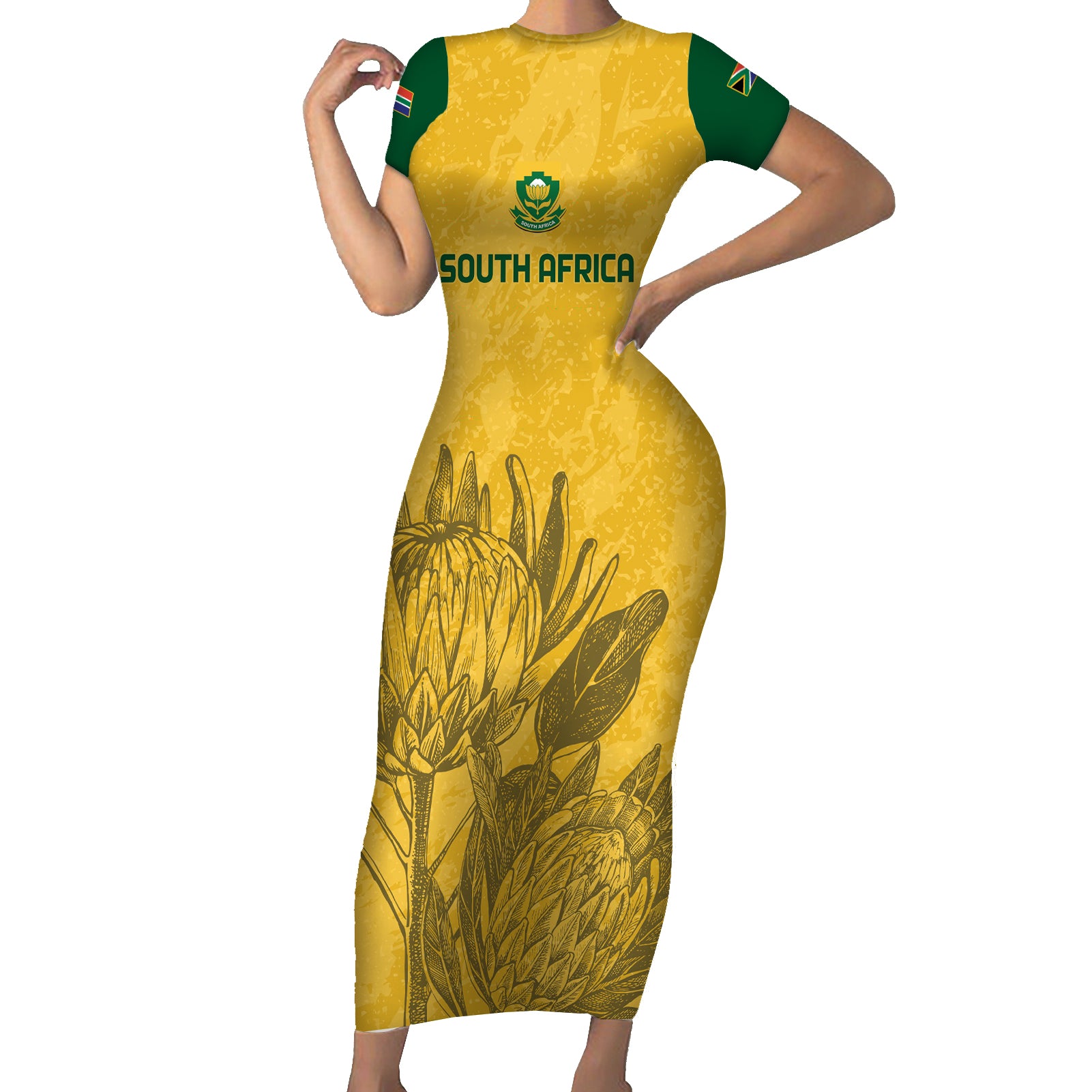 Custom South Africa Soccer Short Sleeve Bodycon Dress Go Banyana Banyana Proteas - Wonder Print Shop