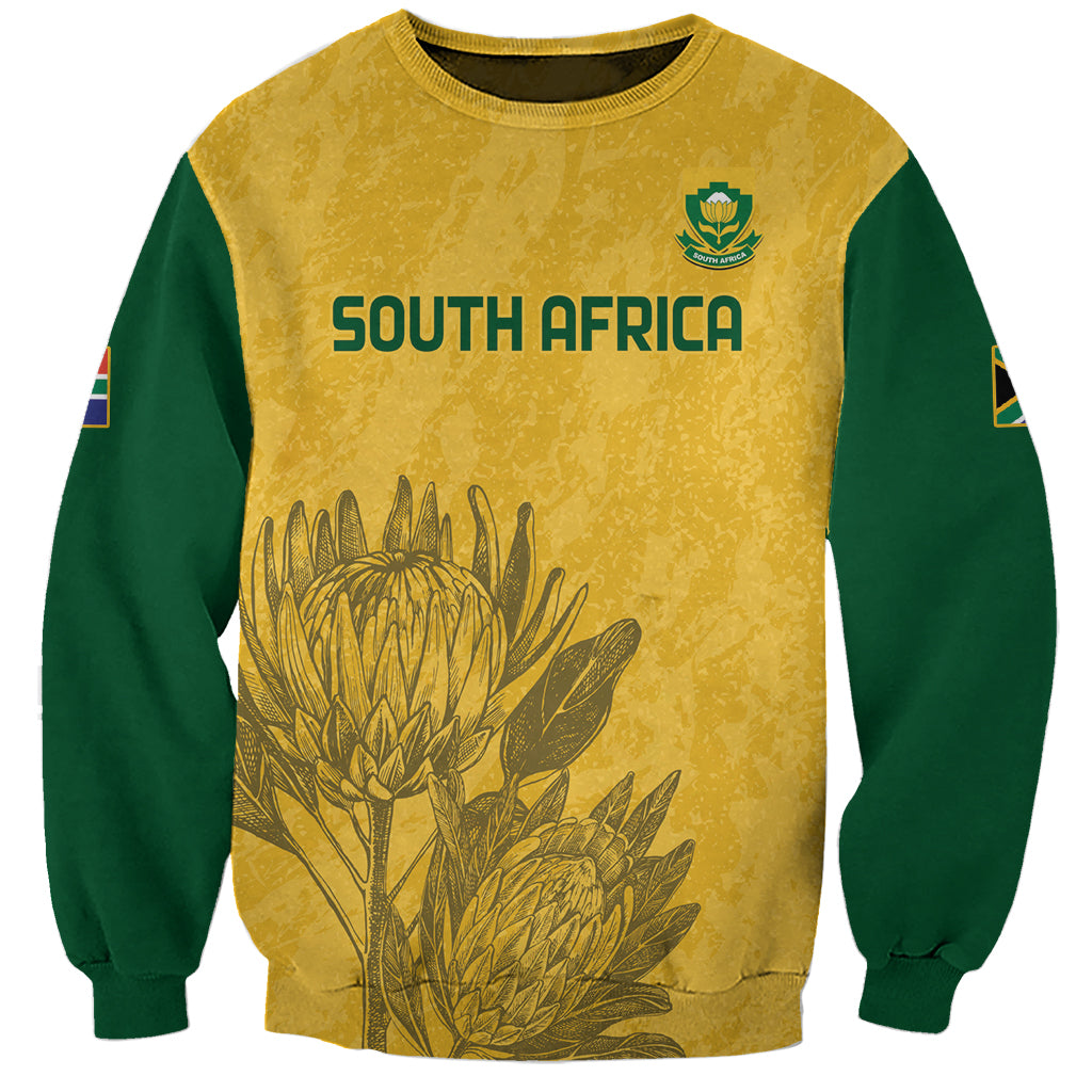 Yellow unisex soccer sweatshirt with 'SOUTH AFRICA' front print and green crest