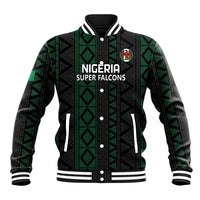 Black and green Nigeria Super Falcons baseball jacket, snap button front, striped collar