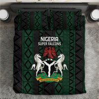 Nigeria-themed bedding duvet set with green and black geometric pattern and crest graphic