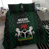 Green and black patterned bedding duvet set featuring Nigeria Super Falcons emblem