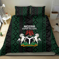 Bedding duvet set with Nigeria Super Falcons crest, black base, and green diamond motifs